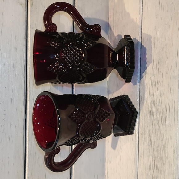 Set of 2 Vintage Avon 1876 Cape Cod Ruby Red Glass 5" Footed Irish Coffee Mugs - Picture 9 of 9